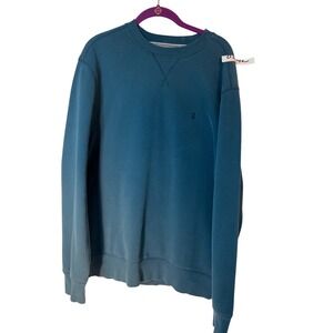 IZOD Mens Crewneck Sweatshirt Teal Blue Fleece Pullover L Large V-Stitch Logo